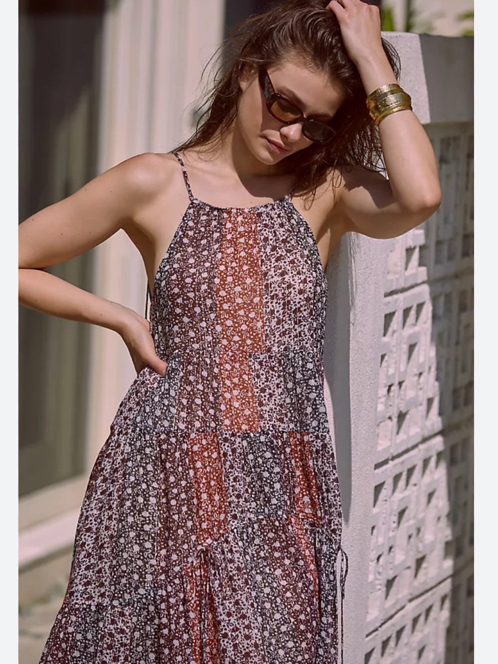 By Anthropologie Shirred Tiered A-Line Beach Dress